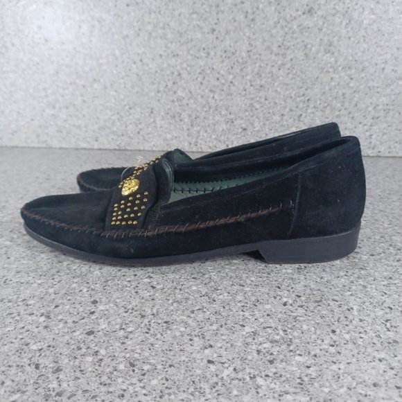 Lorenzo Banfi Suede Black Gold Stud Dress Loafers 9.5 Slip On Italian Shoes main image 4